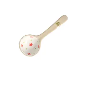 Hand-Painted Ceramic Soup Spoon, Food-Grade Long Handle, Cooking Spoon, Elegant Serving Spoon, Two Sizes Available