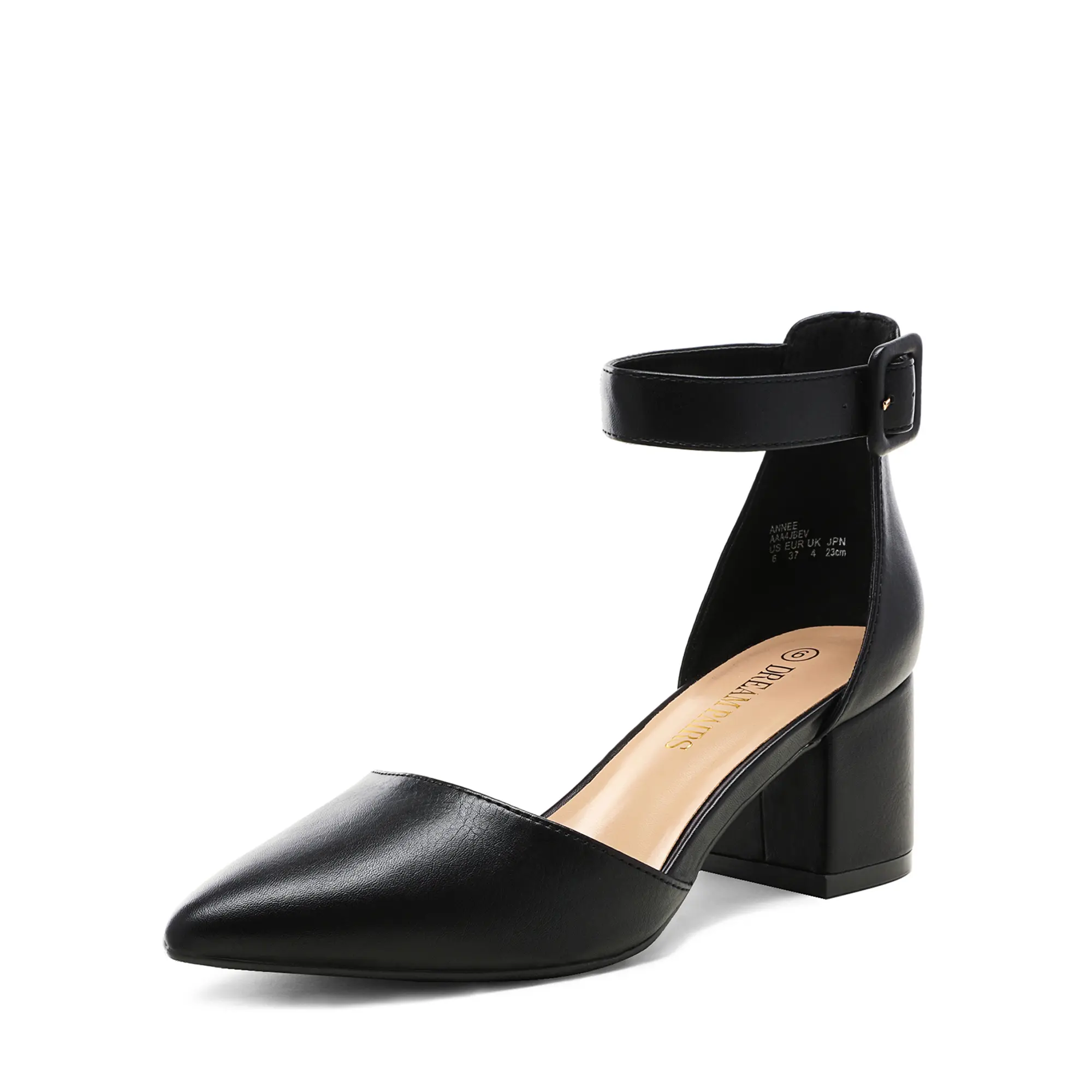 Dream Pairs Women's Wide Fit D'Orsay Pointed Toe Pumps - Casual Comfortable Heels with Padded Insole, Adjustable Buckle Ankle Strap, 2.25" Chunky Block Heel Footwear