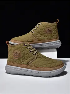 Men's Solid Color Quilted High-Top Casual Shoes, Lightweight Non-Slip Outdoor Commuter Shoes, Soft Sole Sports Sneakers
