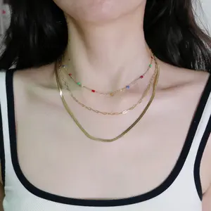 Luxury 3-Layer Multi-Strand Necklace for Women, Modern Stacked Chain Necklace with Colorful Accents, Premium Craftsmanship Layering Neck Accessory, Timeless Design for Daily & Formal Wear, Trending Jewelry Gift