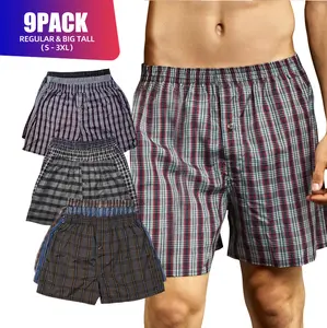 9 Pack Men's Boxer Shorts Random Mixed Color Pack Woven Relaxed Fit Boxers for Men Soft Breathable High quality Underwear with Elastic Waist Menswear