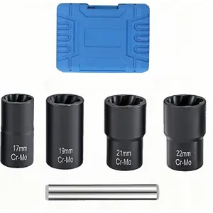 5PCS Lug Nut Removal Tool, 17/19/21/22MM Bolt Extractor Set, CR-MO Wheel Lock Removal Kit for Damaged/Rusted Nuts, Compatible with 1/2" Drive Wrench