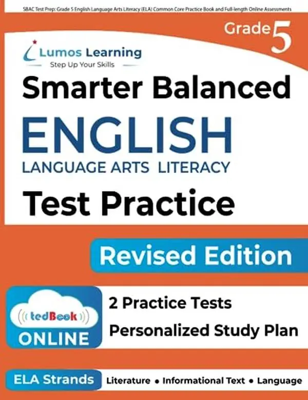 Used Lumos Learning SBAC Test Prep Smarter Balanced Study Guide - English Paperback, Library Resource, Language & Literature Practice Tool, 1.4 lb, 2 Practice Tests, 1.4 Pounds