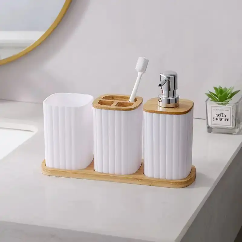 Modern Black 4-Piece Bathroom Set, Countertop Bathroom Accessory Set Including Toothbrush Holder, Soap Dispenser, Toothbrush Cup, Dressing Tray, Countertop Bathroom Accessory Sets