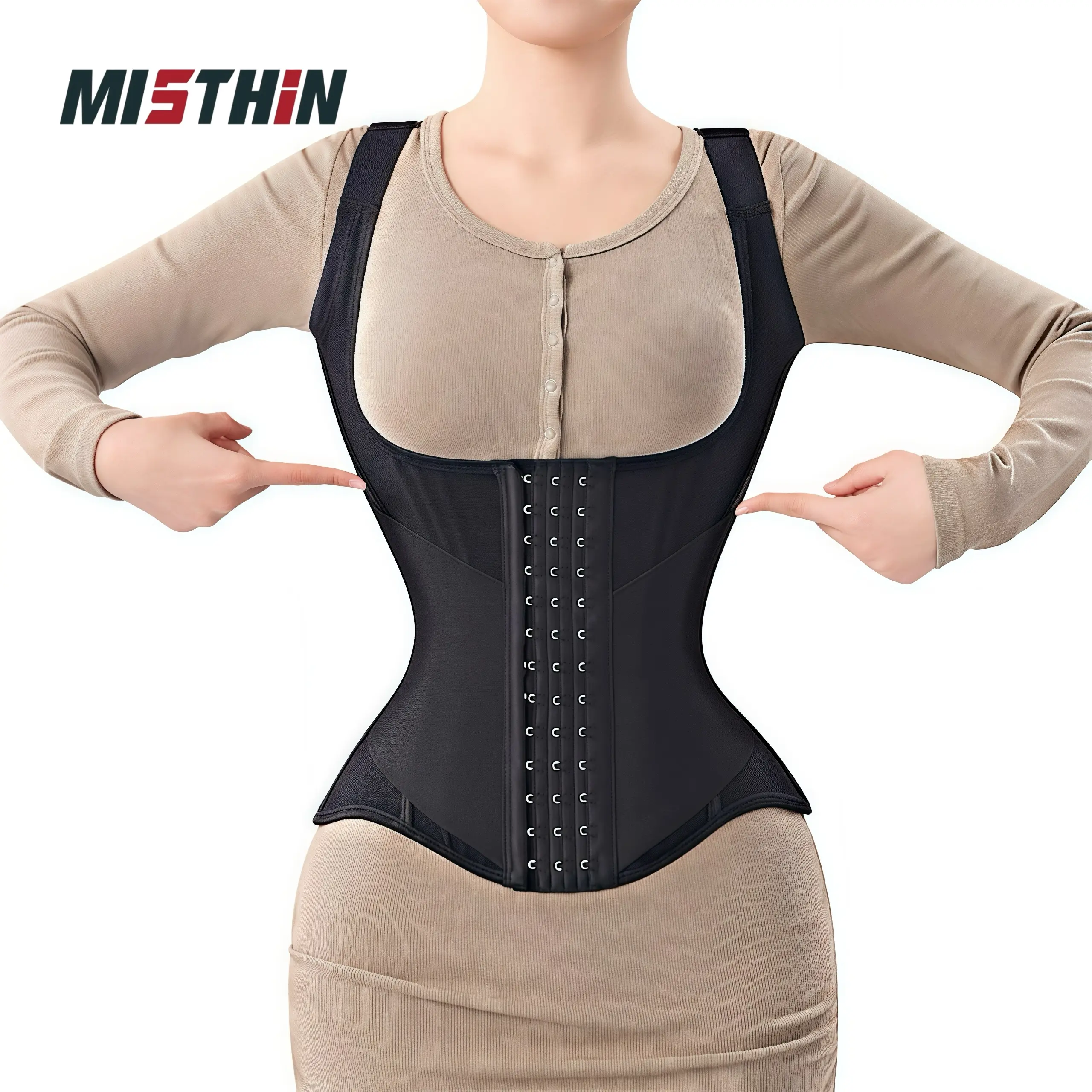 MISTHIN Women's Waist Trainer Vest, Tummy Control Compression Body Shaper with Adjustable Straps, Zipper Activewear for Workouts, Waist Trainer Body Shape