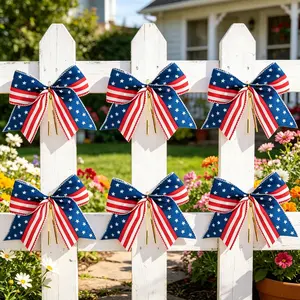 6pcs American Independence Day Flag Bow Decorations, Butterfly Knot Ribbon, Usa Independence Day Ribbon Bows, Festive Party Supplies