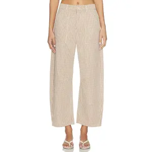 LNA Cross Creek Check Pant in Brown Check