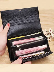 New Women's Leather Wallet, Long Design, Elephant Pattern, D-Shape Button Closure, Large Capacity, Multiple Card Slots, Textured Wallet, Elegant Texture
