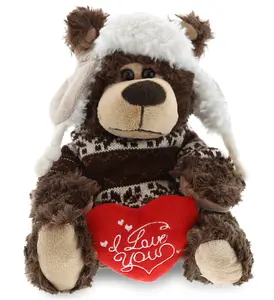 DOLLIBU Polyester Stuffed Grizzly Bear - 9l×6.5w×5h in, Super Soft Fabric, Plush Red Heart "I Love You" Design with Clothes, Romantic Bedroom Accessories, Decoration, Birthday Gift for Adults, Boyfriend, Valentine's Day Present