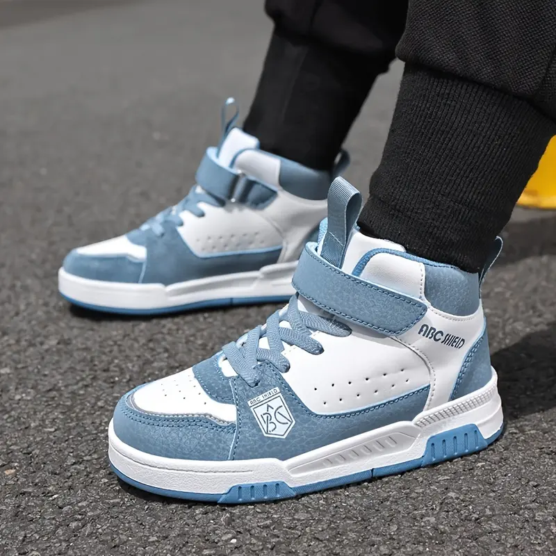 Kids' High-Top Sneakers Shoes - PU Upper, Breathable, Non-Slip, Hook Loop Closure, Daily Wear & Outdoor Hike Trainers for Boys & Girls, All-Season Casual Footwear