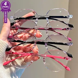 Unisex Simple Style Plain Color Rimless Reading Glasses, Lightweight Comfortable Design Reading Glasses, Fashion Eyewear Accessories for Women & Men