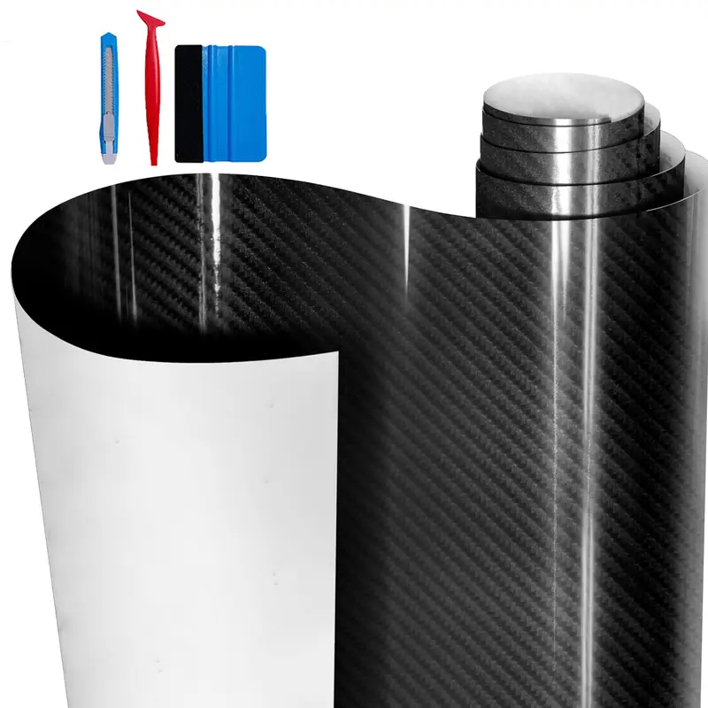 3-Layer Gloss Black Cast Car Vinyl Wrap Film - 12" x 60", 200% Stretch, Universal Fit, Repositionable, Hyper-Real Carbon Design, Hyper Gloss Shine, Outdoor 4-6y Use, Carbon Fiber Decal, Automotive Interior Exterior Accessory