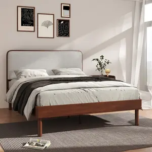 [Bellemave] Queen Size Rubberwood Platform Bed Frame| Upholstered Headboard| Easy Assembly