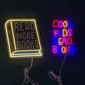 Book Shaped Design & Book Themed Letter Neon Sign, 2 Counts USB Powered Neon Light, Decorative Neon Sign for Home, Bedroom, Living Room, Study Room, School, Dormitory