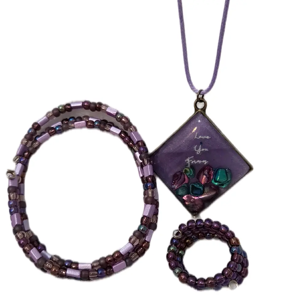 Female Purple Costume Jewelry Set - Necklace Chain, Choker, Pendant for Daily Wear