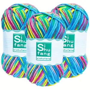 [3 Bundles Gradient Acrylic Yarn] 3Bundles 5 Layers Gradient Color Acrylic Fleece Blended Yarn, Crochet And Knitting Yarn, For DIY Crochet And Knitting Sweater Scarf Hat DIY Crafts, 48g*3, 120m*3/394inch*3