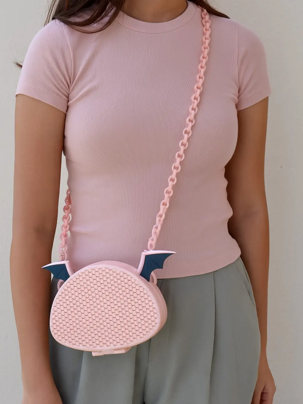 Cute Pink Bat Wing Purse – 3D Printed Crossbody Bag with Chain Strap | Gothic Kawaii Handbag