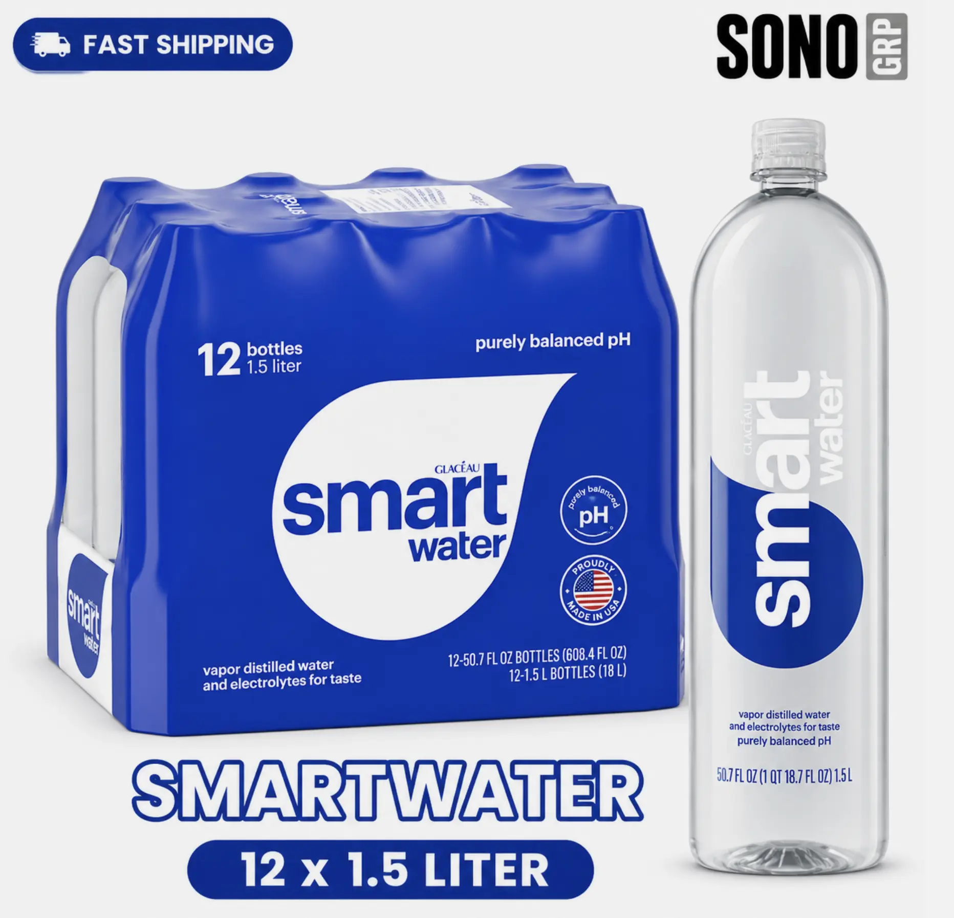 SmartWater 1.5L/50.73 Ounce (Pack of 12)