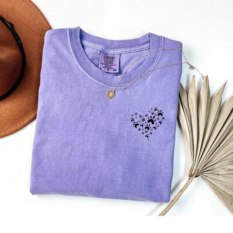 Comfort Colors Paw Heart Shirt, Dog Lover Tee, Paw Print Shirt, Pet Lover Gift, Animal Lover Shirt