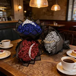 DIY Glitter Rose Bouquet Kit with Tiara Eternal Sparkly Artificial Flowers Romantic Gift for Girlfriend Wife Anniversary Birthday Proposal