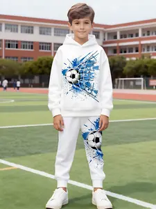 Boys' Letter Print Sweatshirt Set, Trendy Two-Piece for Spring & Autumn, Stylish Casual Wear for Kids