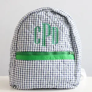 Navy Windowpane & Green Quilted Backpack