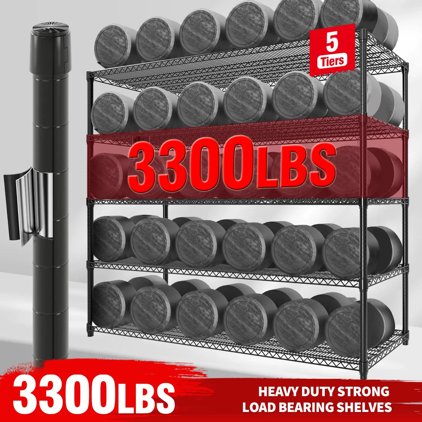 Garvee Heavy-Duty Rolling Wire Shelving Unit with Wheels, Adjustable Metal Storage Rack, 2640 lb Capacity, Locking Casters & Leveling Feet, Tool-Included Assembly - 4-Tier
