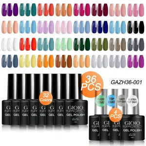 GIOIO 36 PCS Gel Nail Polish Kit-32 Colors Gel Polish With Base Coat And Glossy & Matte&Glitter Top Coat Nail Polish Set Purple Green Blue Red Collection Gel Nails art Kit DIY For Women