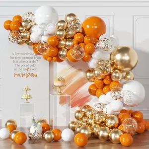 154PCS Orange & White Balloon Arch Kit Metallic Gold & Confetti Balloons for Party Decor