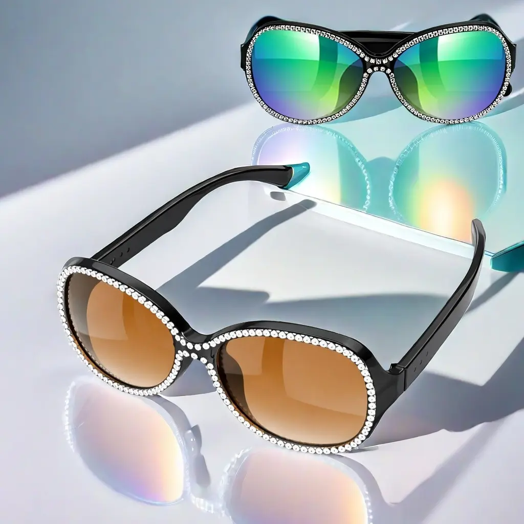 Fashion Lady Music Sunglasses with Rhinestone Decor, UV Protection, Wireless Music, Touch Control, Summer Gift, Wearable Smart Glasses, Smart Audio Glasses, Multifunctional Audio Sunglasses, Smart Eyewear, Wearable Tech Glasses