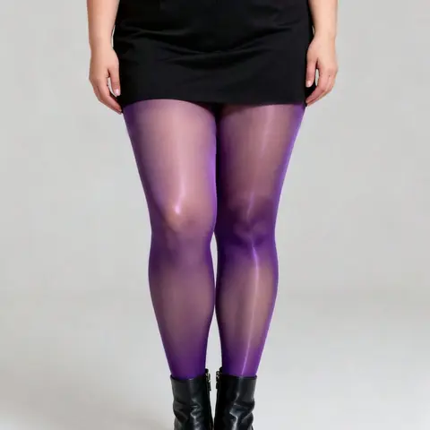 Shiny Oily Sheer Pantyhose, Plus Size Curvy Tight Pants for All Seasons, All over Print Long Stockings for Sexy Style