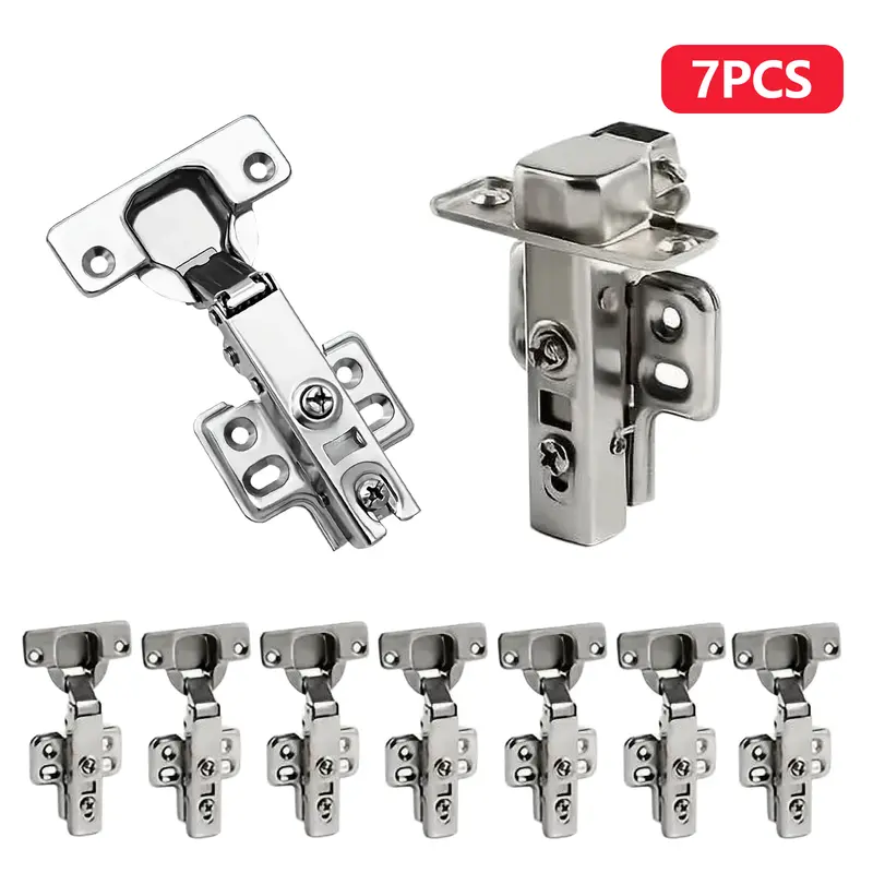 Brushed Nickel Concealed Cabinet Hinges with Built-in Soft-Close Dampers - 105° Short Arm Overlay Hinges for Face Frame Doors, Kitchen/Bathroom Use, Furniture, W/ Mounting Screws & Screwdriver