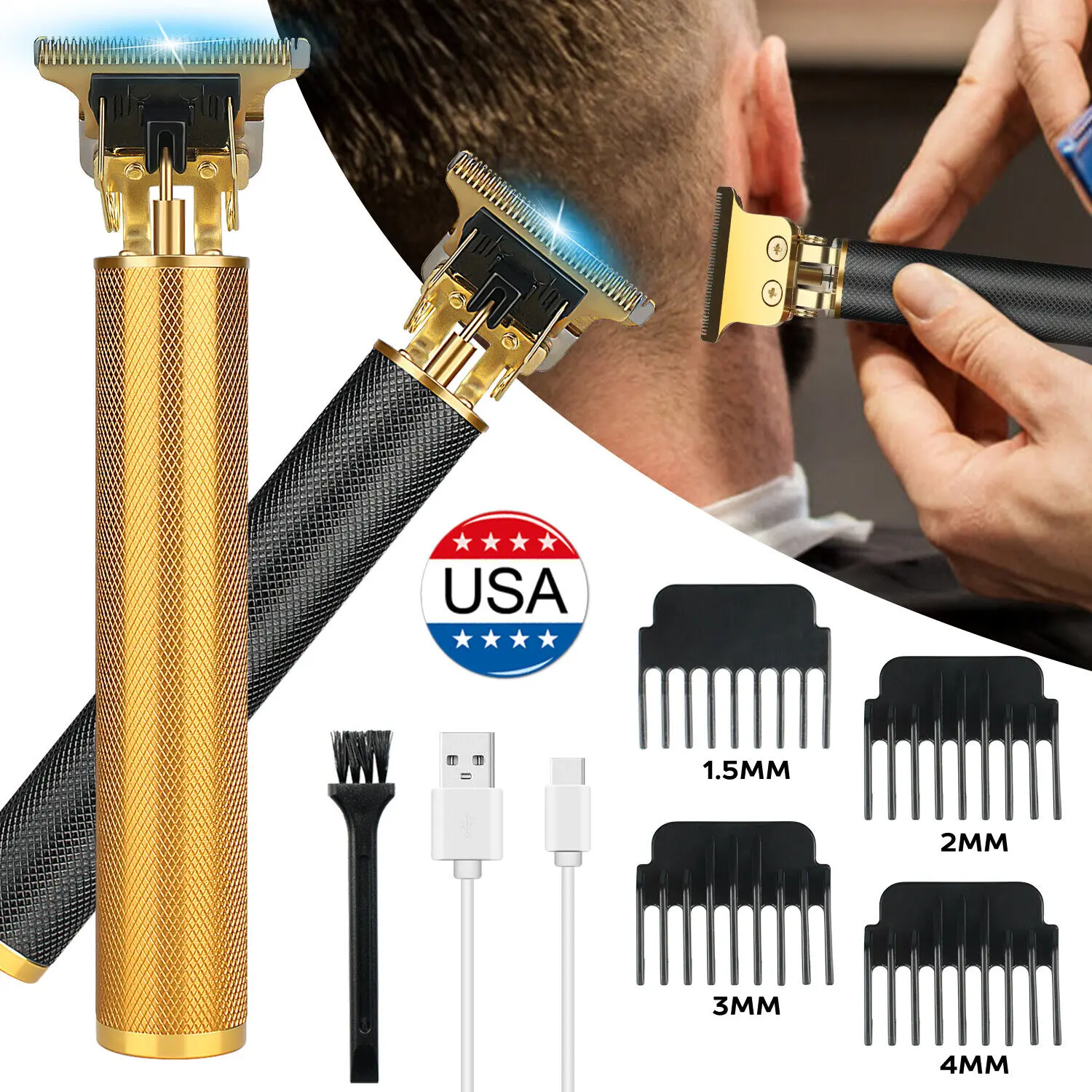 1 Pack Hair Clipper Trimmer Cutting Beard Cordless Professional Barber Shaving Machine Brush Steel Stainless