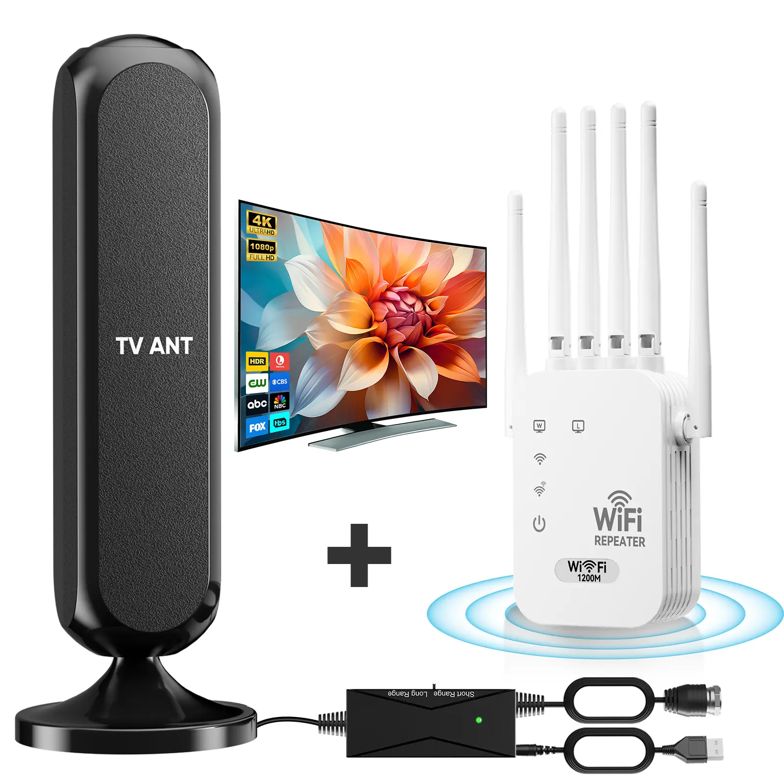 2026 New 2-in-1 TV Antenna + WiFi Extender Combo | 4K 1080P HD Digital TV Antenna for Free Local Channels + 1200Mbps WiFi Range Repeater Booster, Plug & Play, for Home/RV summerwins