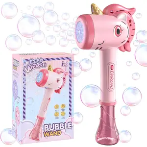 Unicorn Bubble Wand for Kids – Automatic Bubble Machine Toy with Lights, One-Button Easy Use, Portable Outdoor Summer Gift for Girls