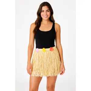 Adult Luau Party Hula Skirt with Floral Waist