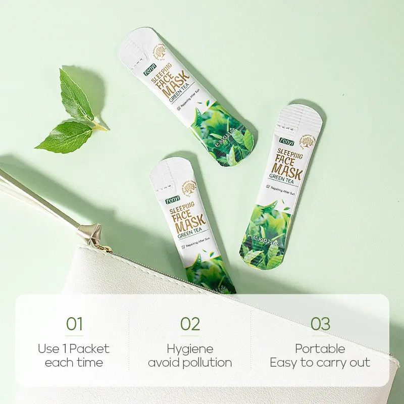 Green Tea Sleeping Mask Sheets 3g per Sheet ， Hydrating Overnight Facial Treatment for Men ， Single Use Travel Size ， Calms Redness & Fights Acne ， Natural Skincare Gift for Him