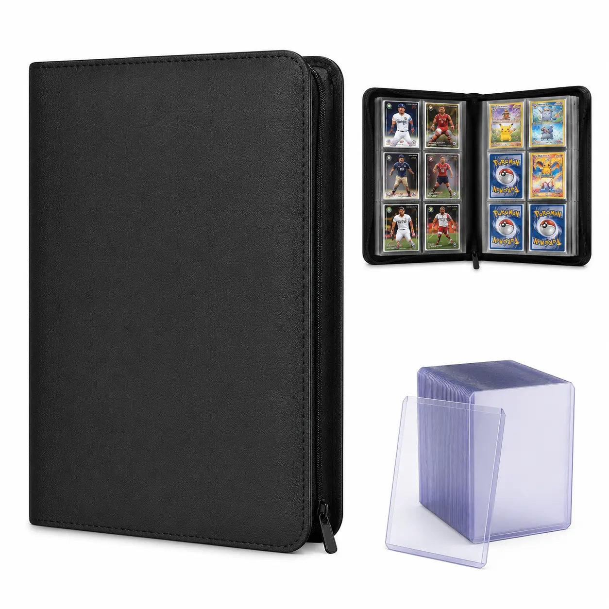 9-Pocket Secure Zipper Waterproof Trading Card Binder - Collectible Album Holds 324 Toploaders for Sports Cards & TCG Collectors