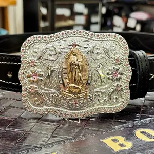 VIRGEN DE GUADALUPE PINK RHINESTONES WESTERN BUCKLE