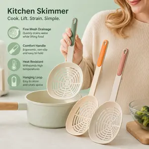 1 Count Nylon Kitchen Slotted Strainer Spoon, Fine Uniform Mesh Non-slip Handle with Hanging Hole, for Draining Noodles Vegetables Fruits and Dumplings
