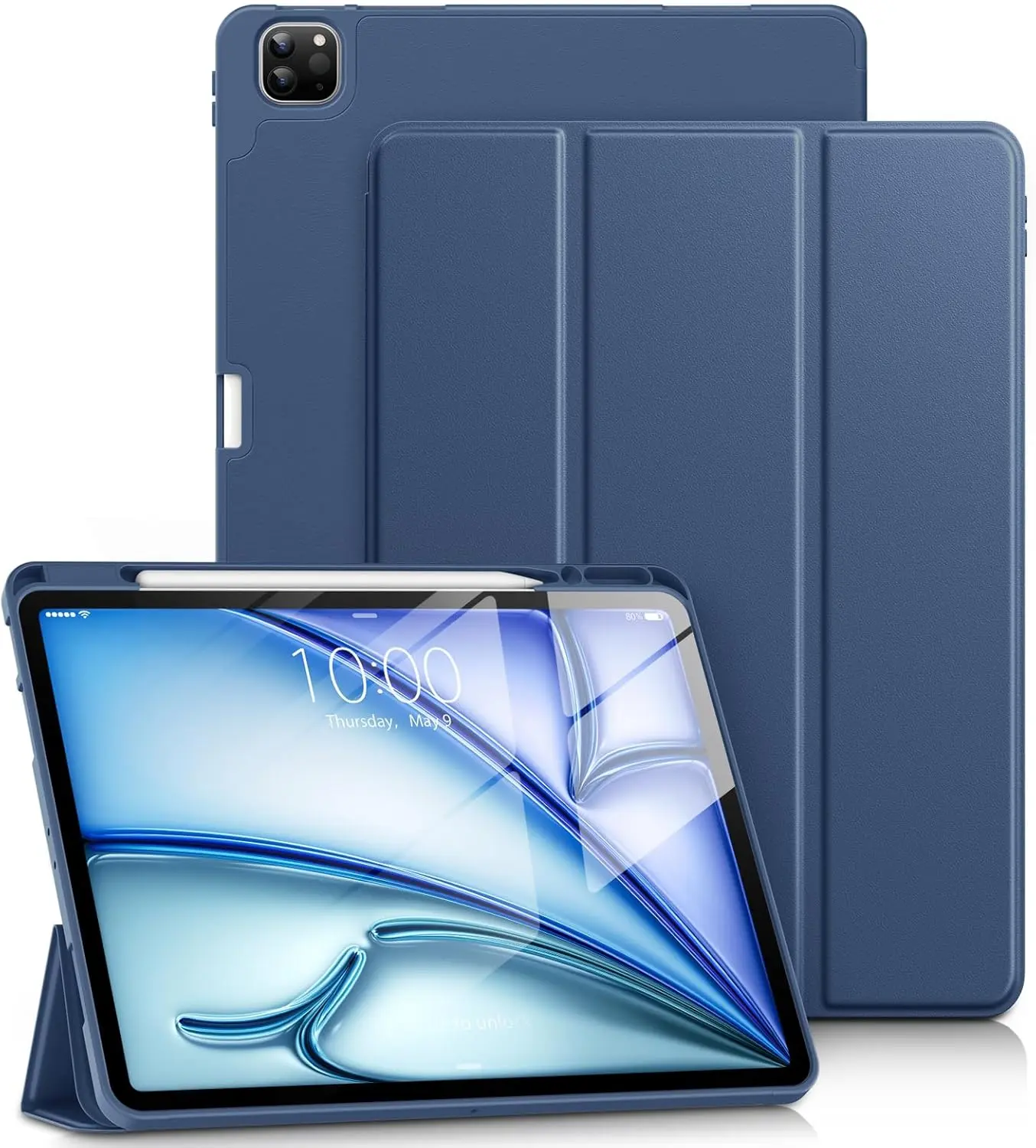 for iPad Air 13 Inch Case M3/M2 2025/2024, iPad Pro 12.9 Inch Case (6th/ 5th/ 4th/ 3rd Gen),  Slim Trifold Stand Soft Cover with Pencil Holder for iPad Air 13", Navy Blue
