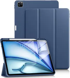 for iPad Air 13 Inch Case M3/M2 2025/2024, iPad Pro 12.9 Inch Case (6th/ 5th/ 4th/ 3rd Gen),  Slim Trifold Stand Soft Cover with Pencil Holder for iPad Air 13", Navy Blue