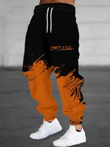Stylish Men's Printed Track Pants with Gradient Orange Print, Drawstring and Pockets. Comfortable and Casual, Made of Stretch Polyester.