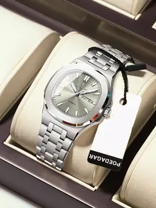 POEDAGAR Rectangular Design Women's Watch Night Light Date Waterproof Stainless Steel Watch Women's Versatile Quartz Watch Modern Fashionable Wristwatch