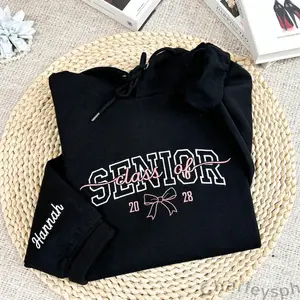 Embroidered Senior Hoodie | Personalized Senior Team Sweatshirt with Coquette Bow | Perfect for Senior Night, Sunrise & Cheer Gifts