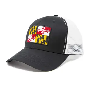 Maryland Flag Trucker Baseball Snapback Hat (Black White) - International Tie