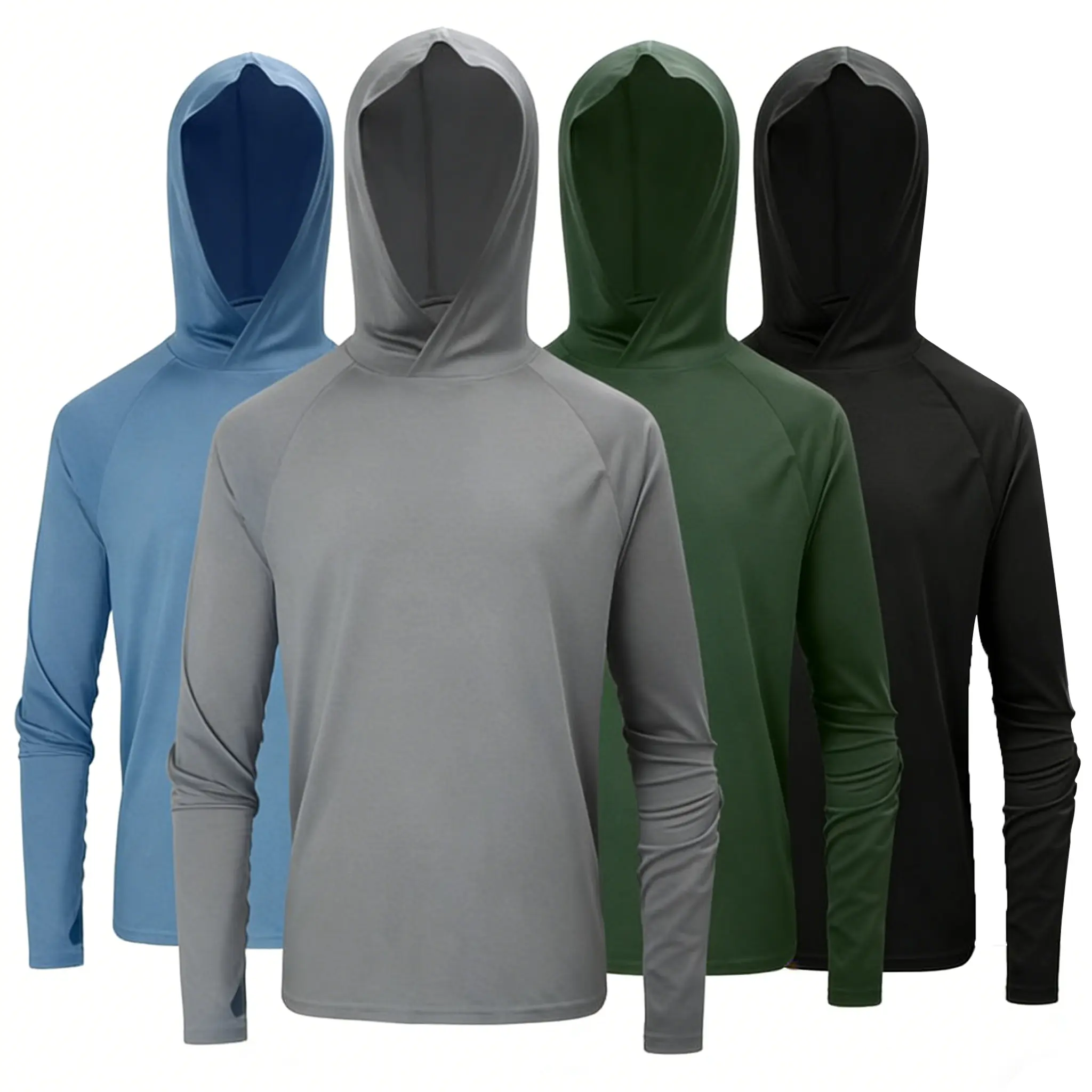 4 Pack Men's Dry Fit Athletic Shirt Long Sleeve Fishing Hoodies Workout Tops For Men UPF SPF Sun Protection Lightweight Rash Guards for Workout Running Cycling Gym Fishing Outdoor Sports summerwins,travel essentials,camping essentials
