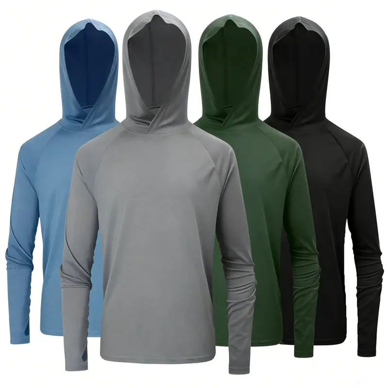 VRYXAL Men's 4-Pack Dry Fit Long Sleeve Athletic Hoodies - Quick-Dry Fabric, Fitted, UV-Protective UPF SPF Rash Guards, No Iron, Lightweight, Breathable, Polypropylene, Hand Wash Only, All-Season Training-to-Hiking Workout Set