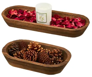 2 Pcs Rustic Wooden Decor Bowl, Farmhouse Style, Kitchen Decor Tableware (brown, 10 x 6 x 2 Inch, 16 x 6 x 2 Inch)