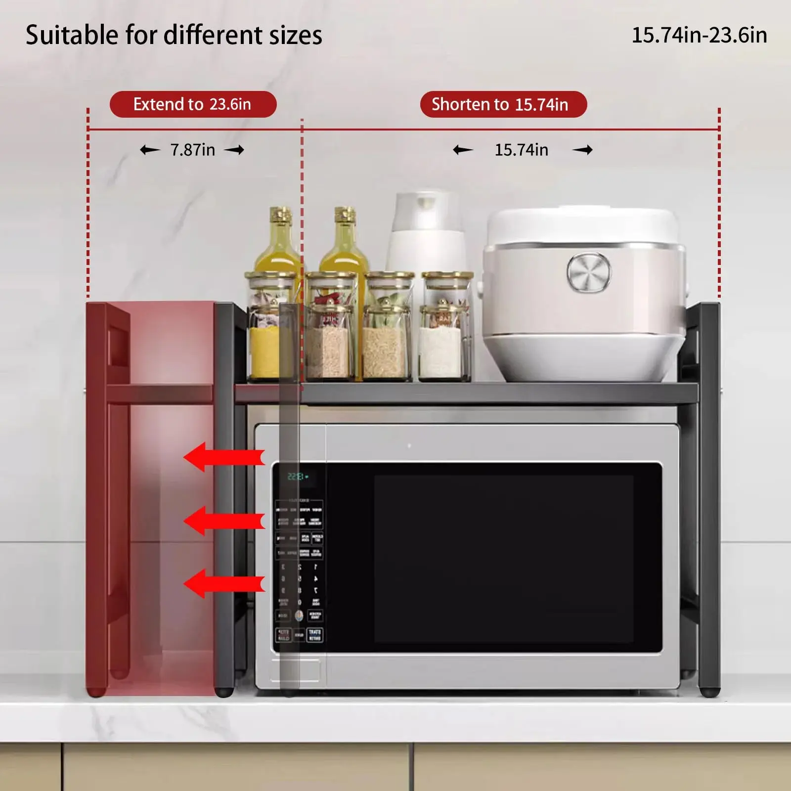 1pc Expandable 42-64cm Microwave Shelf Organizer, Moisture And Rust Proof Microwave Countertop Organizer,Tableware Storage Kitchen Plastic